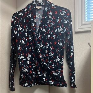 LOFT Navy Floral Knit Top Soft and warm long sleeve blouse